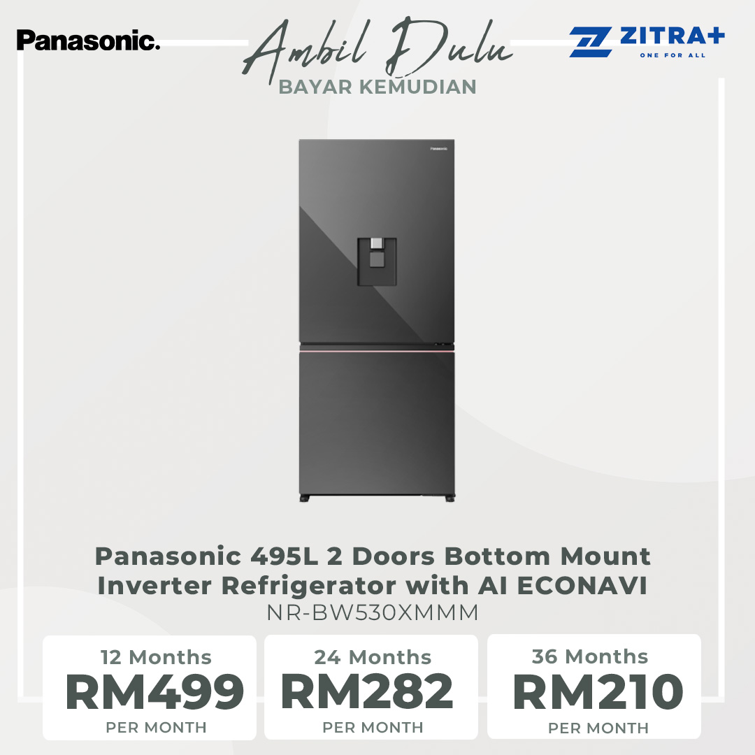 Panasonic 495L 2 Doors Bottom Mount Inverter Refrigerator with AI ECONAVI NR-BW530XMMM | Rapid Freezing | 7 Days Freshness for Fish & Meat | Easy&Healthy - Home-cooked Meals Anytime | Safe&Hygienic Food Storage | Refrigerator With 1 Year Warranty