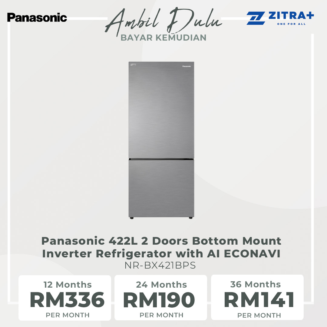 Panasonic 422L 2 Doors Bottom Mount Inverter Refrigerator with AI ECONAVI NR-BX421BPS | Faster Soft Freezing Keeps Food Fresh with Prime Fresh | Cook Healthy Meals Every Day with Prime Fresh | Anti-bacterial Effect | Refrigerator With 1 Year Warranty