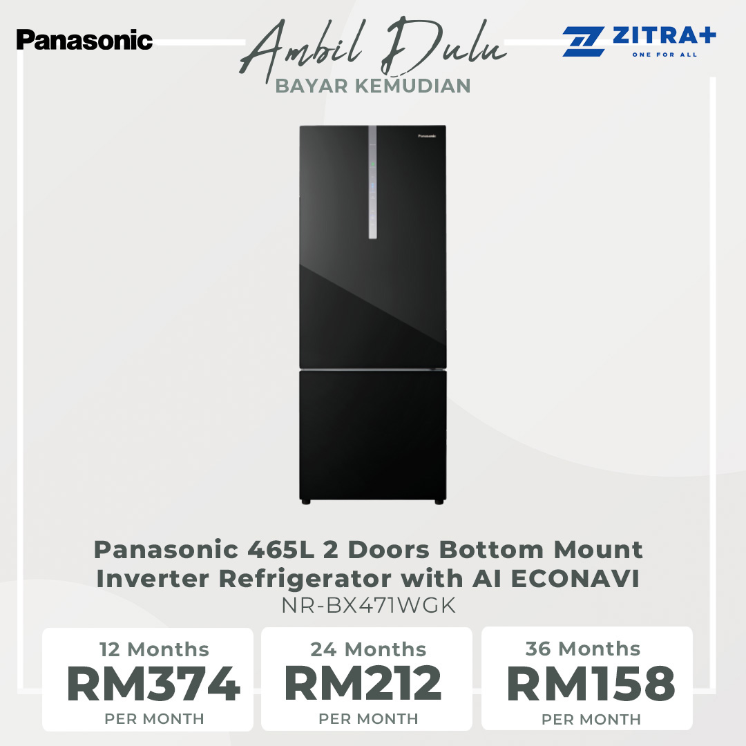 Panasonic 465L 2 Doors Bottom Mount Inverter Refrigerator with AI ECONAVI NR-BX471WGK | Faster Soft Freezing Keeps Food Fresh with Prime Fresh | Anti-bacterial Effect | Moisture Retained for Vegetable Storage | Refrigerator With 1 Year Warranty