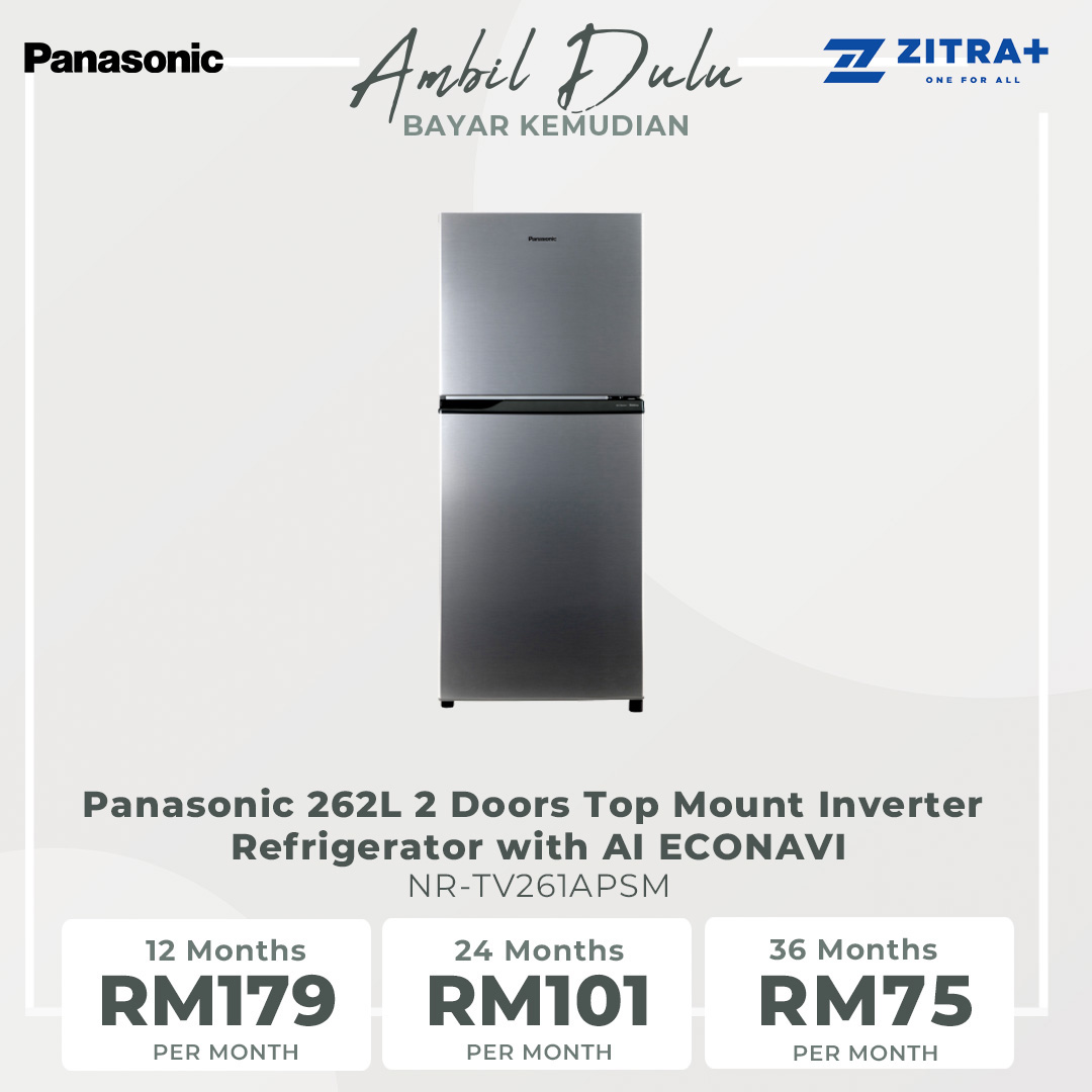 Panasonic 262L 2 Doors Top Mount Inverter Refrigerator with AI ECONAVI NR-TV261APSM | Hygienic Storage with Blue Ag | Clean Air Surrounds Your Food | Cost Saving with Optimum Cooling According to Your Lifestyle | Refrigerator with 1 Year Warranty