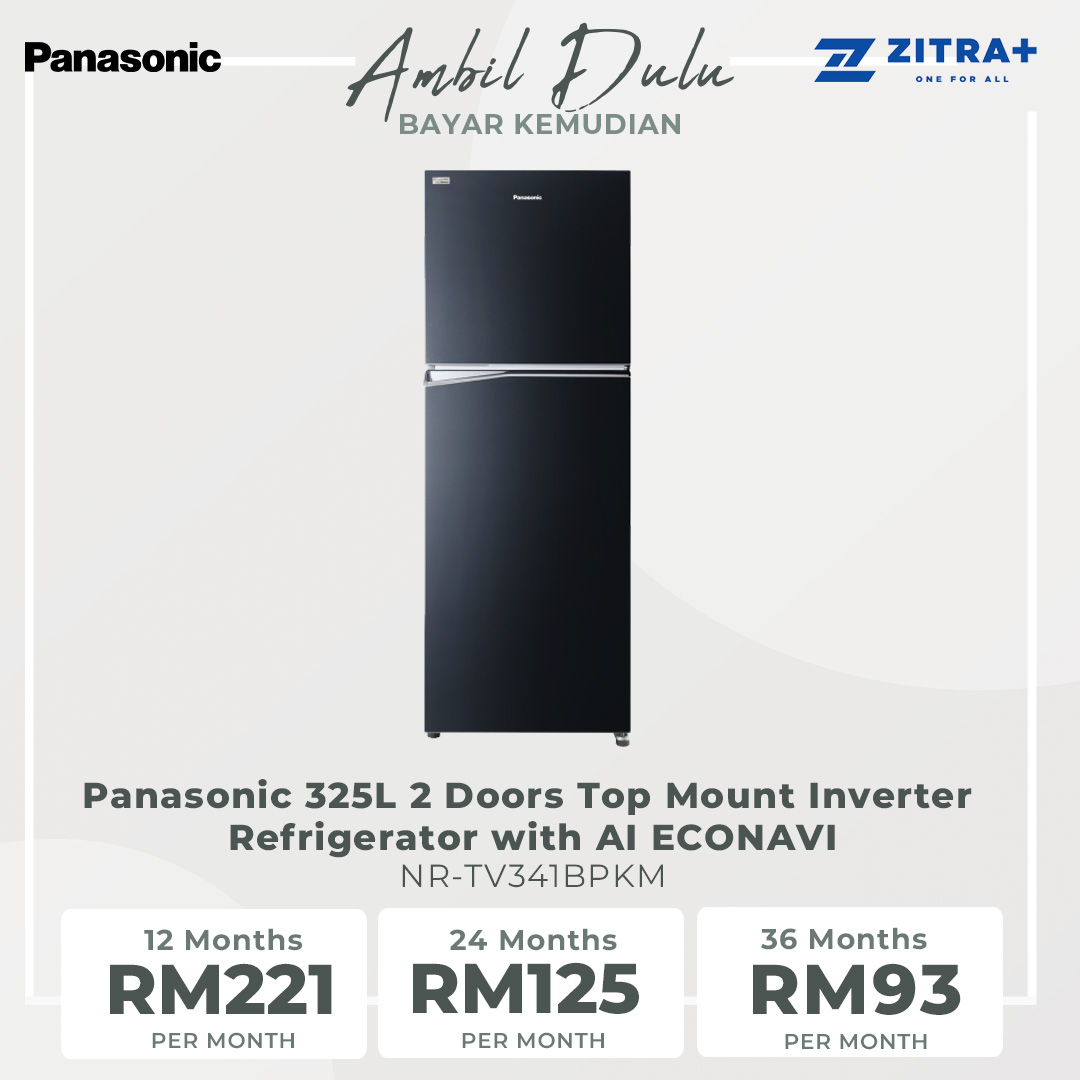 Panasonic 325L 2 Doors Top Mount Inverter Refrigerator with AI ECONAVI NR-TV341BPKM | Hygienic Storage with Blue Ag | Clean Air Surrounds Your Food | Enjoy the Extra-Cold Delight | Freshness Storage with Wide Opening | Refrigerator With 1 Year Warranty