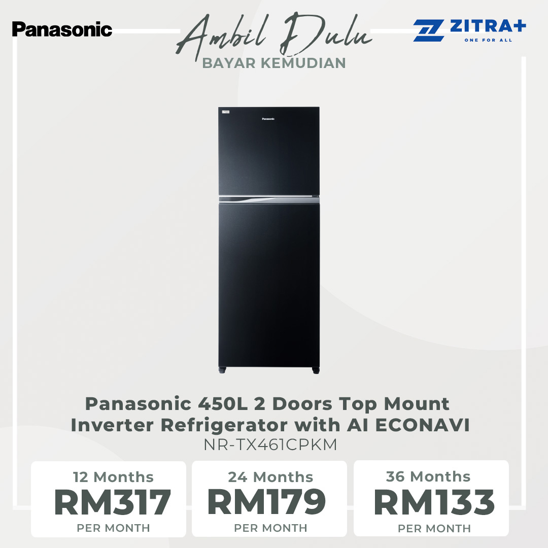 Panasonic 450L 2 Doors Top Mount Inverter Refrigerator with AI ECONAVI NR-TX461CPKM | Hygienic Storage With Blue Ag | Clean Air Surrounds Your Food | Enjoy The Extra-Cold Delight | Freshness Storage With Wide Opening | Refrigerator With 1 Year Warranty