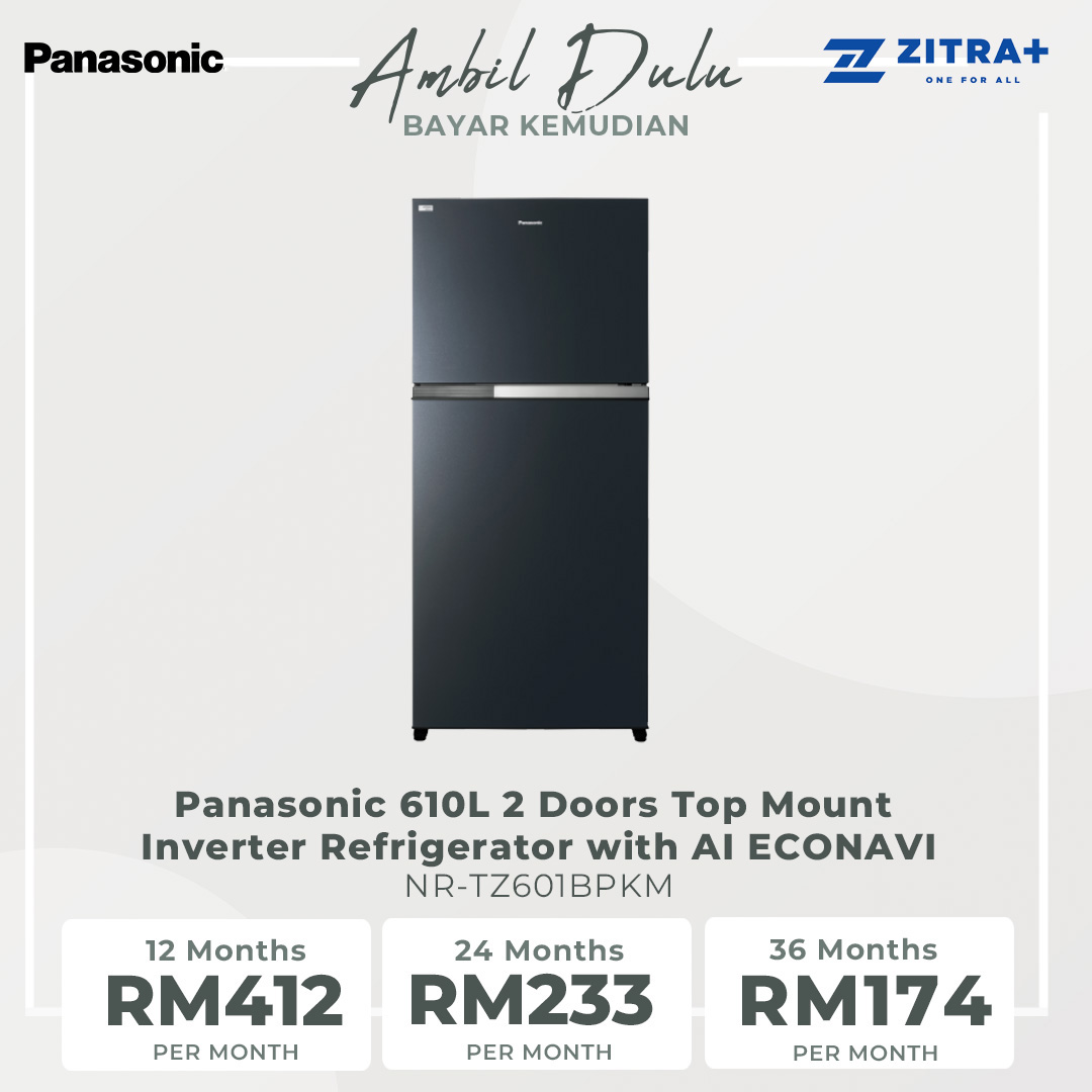Panasonic 610L 2 Doors Top Mount Inverter Refrigerator with AI ECONAVI NR-TZ601BPKM | Eat Healthier with Fresh,Clean Storage | Clean Air for Your Food | Enjoy the Extra-Cold Delight | Bigger Freezer for the Whole Family | Refrigerator With 1 Year Warranty