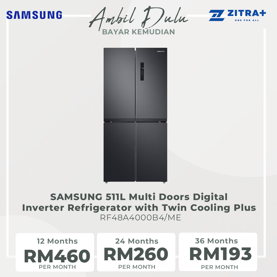 SAMSUNG 511L Multi Doors Digital Inverter Refrigerator with Twin Cooling Plus RF48A4000B4/ME | Twin Cooling Plus | Power Cool | Power Freeze | Fresh Zone | Refrigerator with 1 Year Warranty