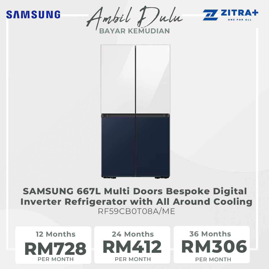 SAMSUNG 667L Multi Doors Bespoke Digital Inverter Refrigerator with All Around Cooling RF59CB0T08A/ME | Power Freeze | Power Cool | All-Around Cooling | Deodorizer | Humidity Control | Refrigerator with 1 Year Warranty