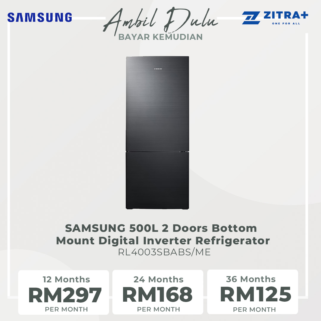 SAMSUNG 500L 2 Doors Bottom Mount Digital Inverter Refrigerator Black (O) RL4003SBABS/ME | All-Around Cooling | Less Energy Consumption | Less Noise | No Frost | Refrigerator with 1 Year Warranty