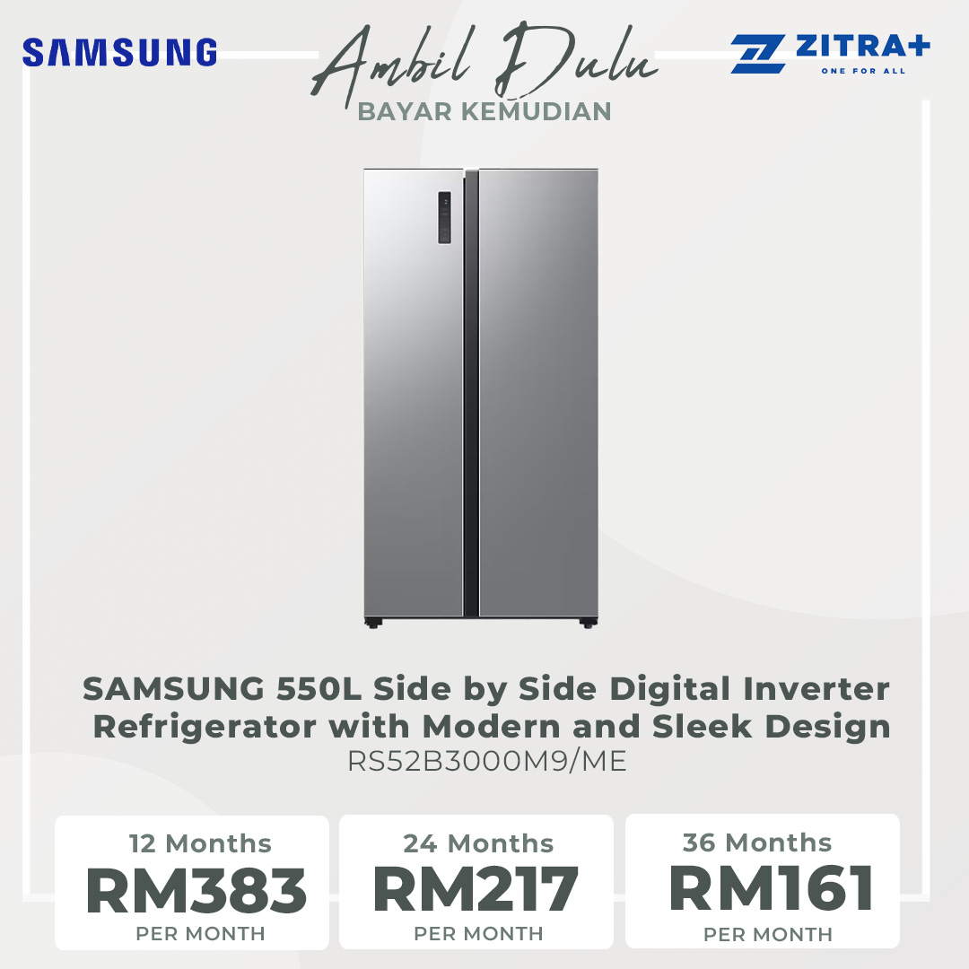 SAMSUNG 550L Side by Side Digital Inverter Refrigerator with Modern and Sleek Design RS52B3000M9/ME | All Around Cooling | Power Freeze | Deodorizing Filter | Refrigerator with 1 Year Warranty