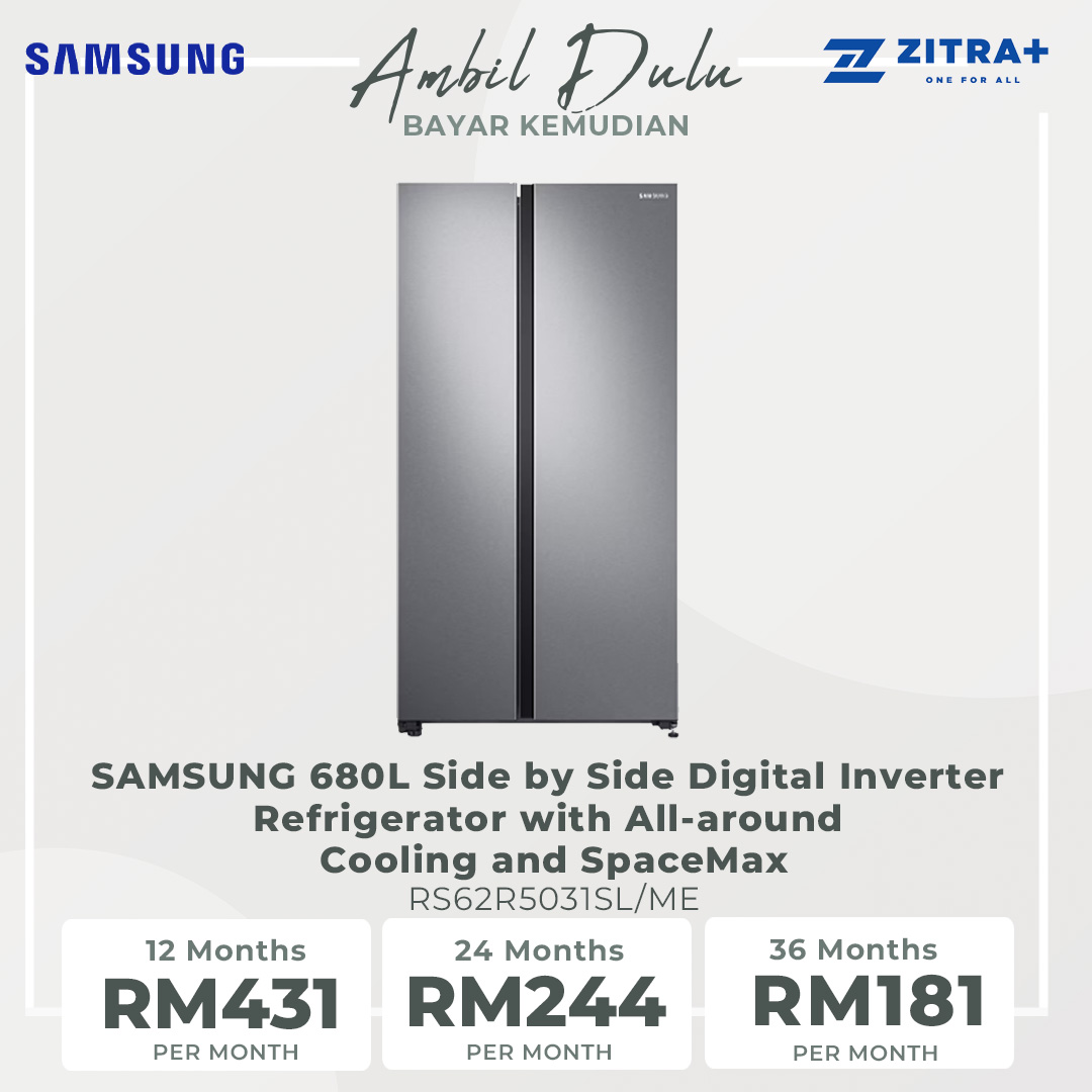 SAMSUNG 680L Side by Side Digital Inverter Refrigerator with All-around Cooling and SpaceMax RS62R5031SL/ME | Power Cool | Power Freeze | Metal Cooling | Deodorizing Filter | Refrigerator with 1 Year Warranty
