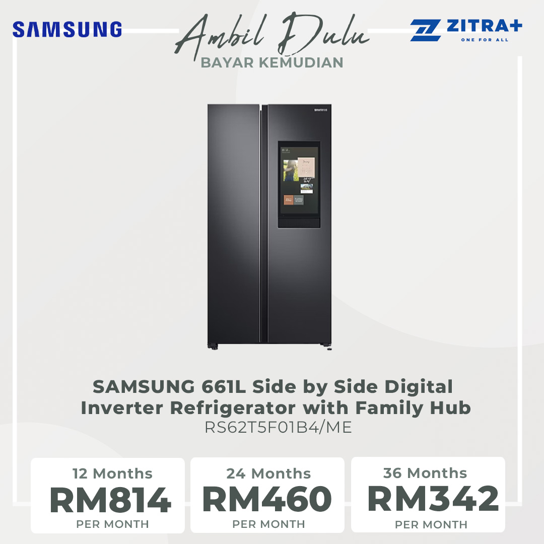 SAMSUNG 661L Side by Side Digital Inverter Refrigerator with Family Hub RS62T5F01B4/ME | View Inside | Smart View | TuneIn/Spotify | Internet | Refrigerator with 1 Year Warranty