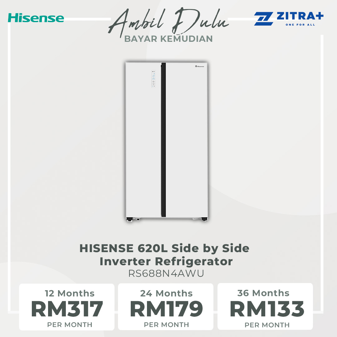 HISENSE 620L Side by Side Inverter Refrigerator RS688N4AWU | Digital Sensor | Double Cooling | Deodorizing Filter | Electronic Touch Control | Multi-Air Flow | Refrigerator with 3 Year Warranty