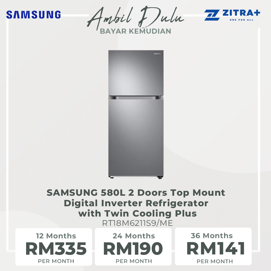 SAMSUNG 580L 2 Doors Top Mount Digital Inverter Refrigerator with Twin Cooling Plus RT18M6211S9/ME | FlexZone™ | Optional IceMaker | Reversible Door | Twin Cooling Plus™ | Refrigerator with 1 Year Warranty