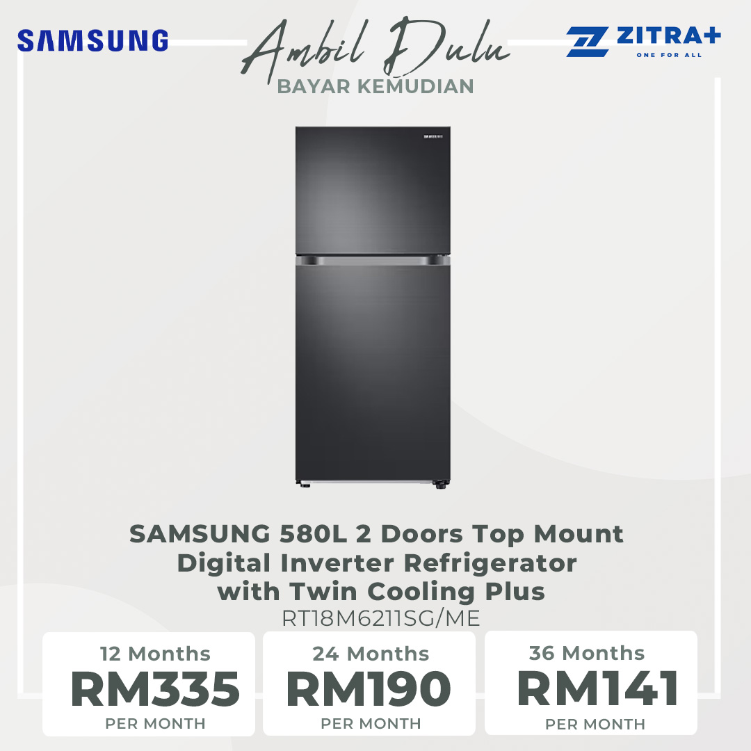 SAMSUNG 580L 2 Doors Top Mount Digital Inverter Refrigerator with Twin Cooling Plus RT18M6211SG/M | FlexZone™ | Optional IceMaker | Reversible Door | Twin Cooling Plus™ | Refrigerator with 1 Year Warranty