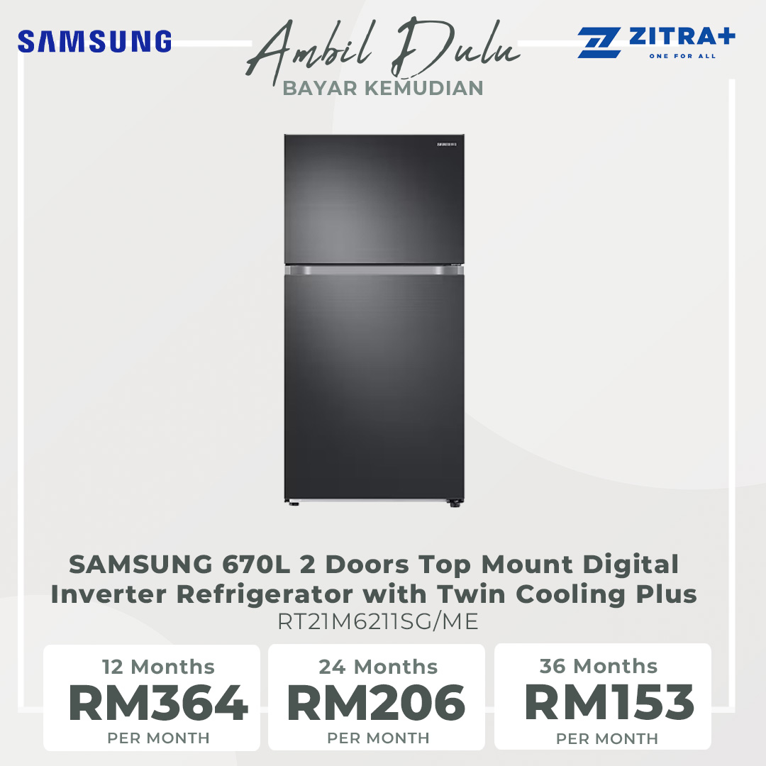 SAMSUNG 670L 2 Doors Top Mount Digital Inverter Refrigerator with Twin Cooling Plus RT21M6211SG/ME | FlexZone™ | Power Cool Function | Reversible Door | Twin Cooling Plus™ | Refrigerator with 1 Year Warranty