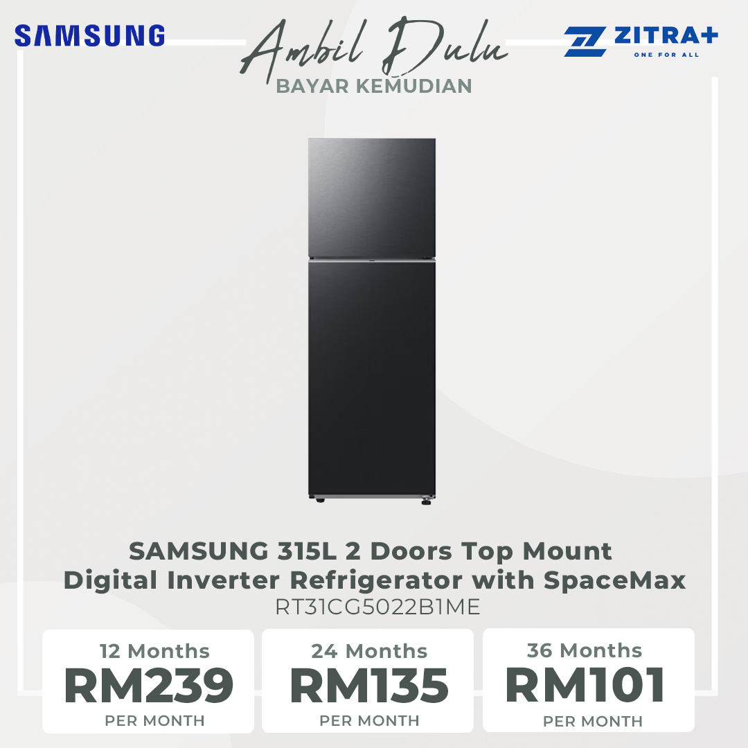 SAMSUNG 315L 2 Doors Top Mount Digital Inverter Refrigerator with SpaceMax™ RT31CG5022B1ME | All-Around Cooling | Multi Flow | No Frost | Mono Cooling | Refrigerator with 1 Year Warranty