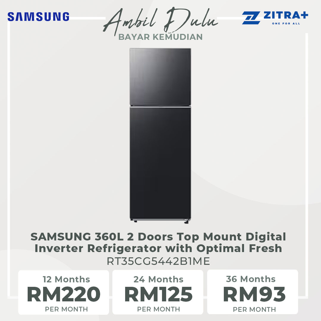 SAMSUNG 360L 2 Doors Top Mount Digital Inverter Refrigerator with Optimal Fresh RT35CG5442B1ME | SpaceMax™ | All-Around Cooling | Multi Flow | No Frost | Mono Cooling | Refrigerator with 1 Year Warranty