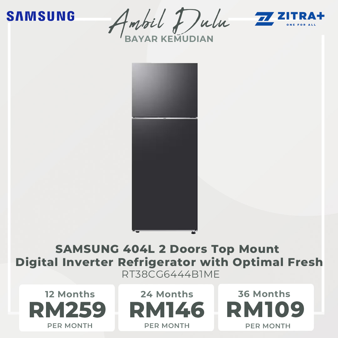 SAMSUNG 404L 2 Doors Top Mount Digital Inverter Refrigerator with Optimal Fresh RT38CG6444B1ME | SpaceMax™ | All-Around Cooling | Multi Flow | No Frost | Mono Cooling | Refrigerator with 1 Year Warranty