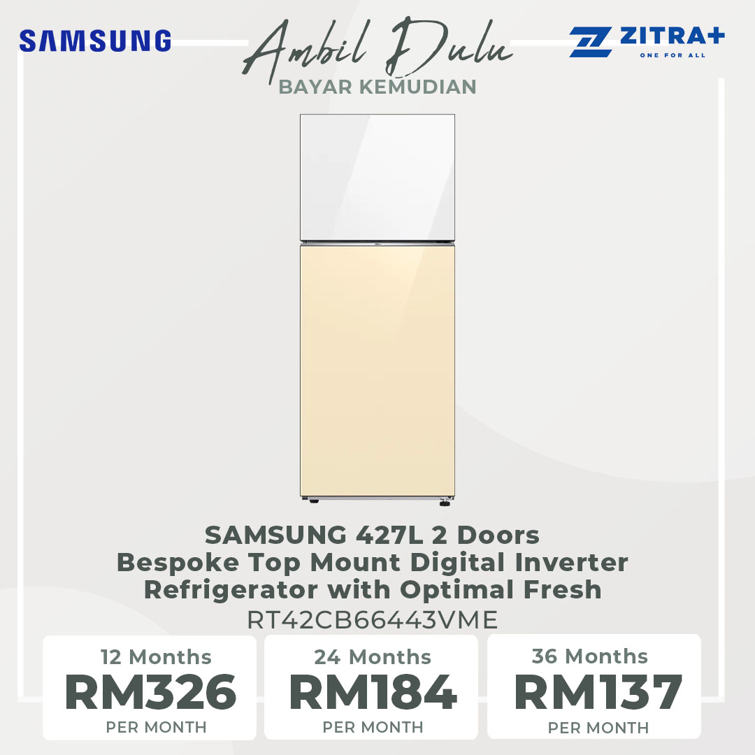 SAMSUNG 427L 2 Doors Bespoke Top Mount Digital Inverter Refrigerator with Optimal Fresh RT42CB66443VME | SpaceMax™ | All-Around Cooling | Multi Flow | Optimal Fresh Zone | Refrigerator with 1 Year Warranty