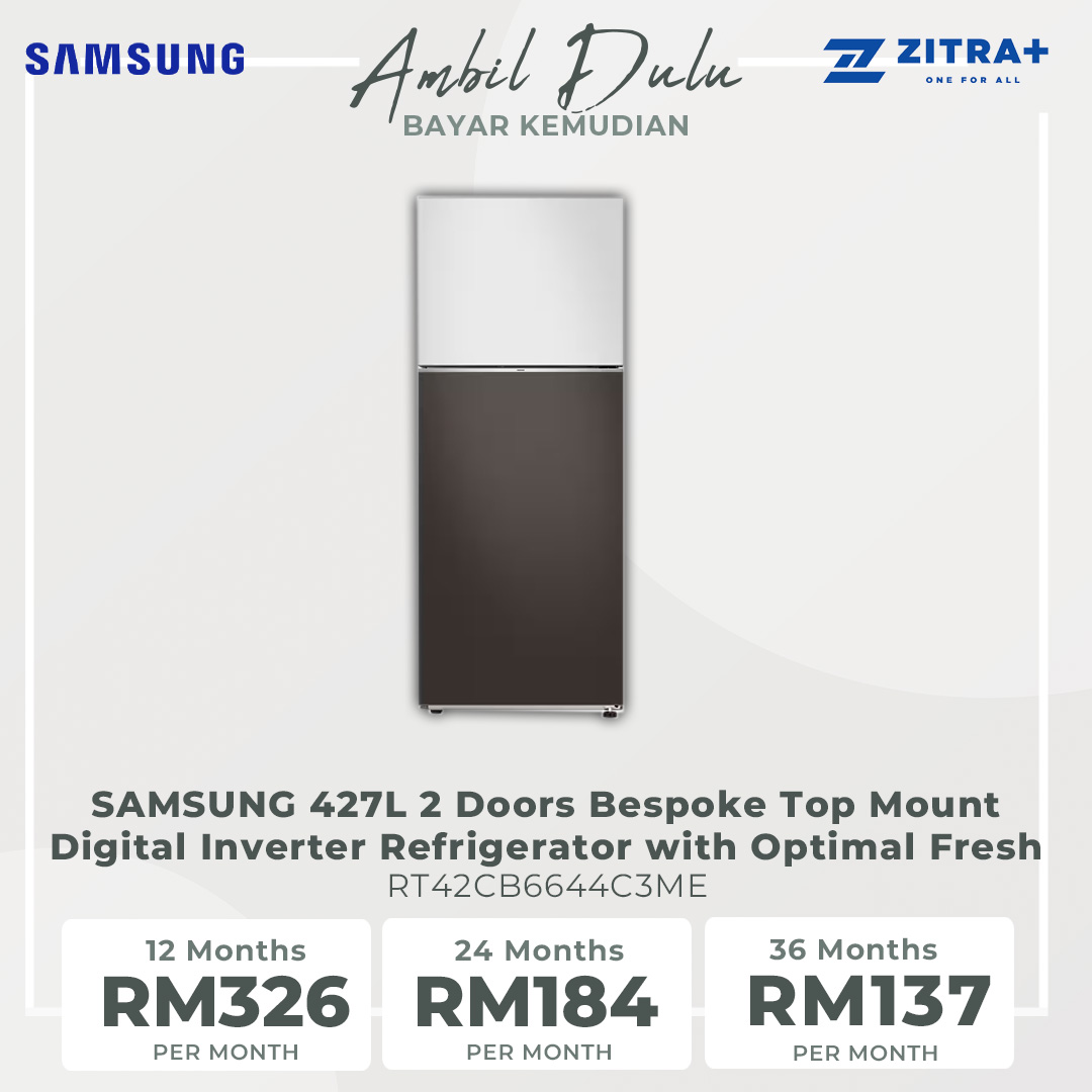 SAMSUNG 427L 2 Doors Bespoke Top Mount Digital Inverter Refrigerator with Optimal Fresh  RT42CB6644C3ME | SpaceMax™ | All-Around Cooling | Multi Flow | Optimal Fresh Zone | Refrigerator with 1 Year Warranty
