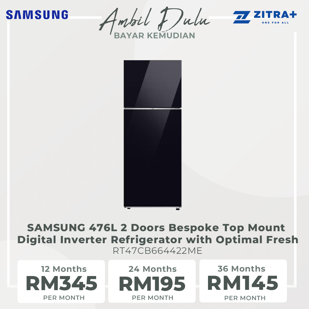 SAMSUNG 476L 2 Doors Bespoke Top Mount Digital Inverter Refrigerator with Optimal Fresh RT47CB664422ME | SpaceMax™ | All-Around Cooling | Multi Flow | Optimal Fresh Zone | Refrigerator with 1 Year Warranty