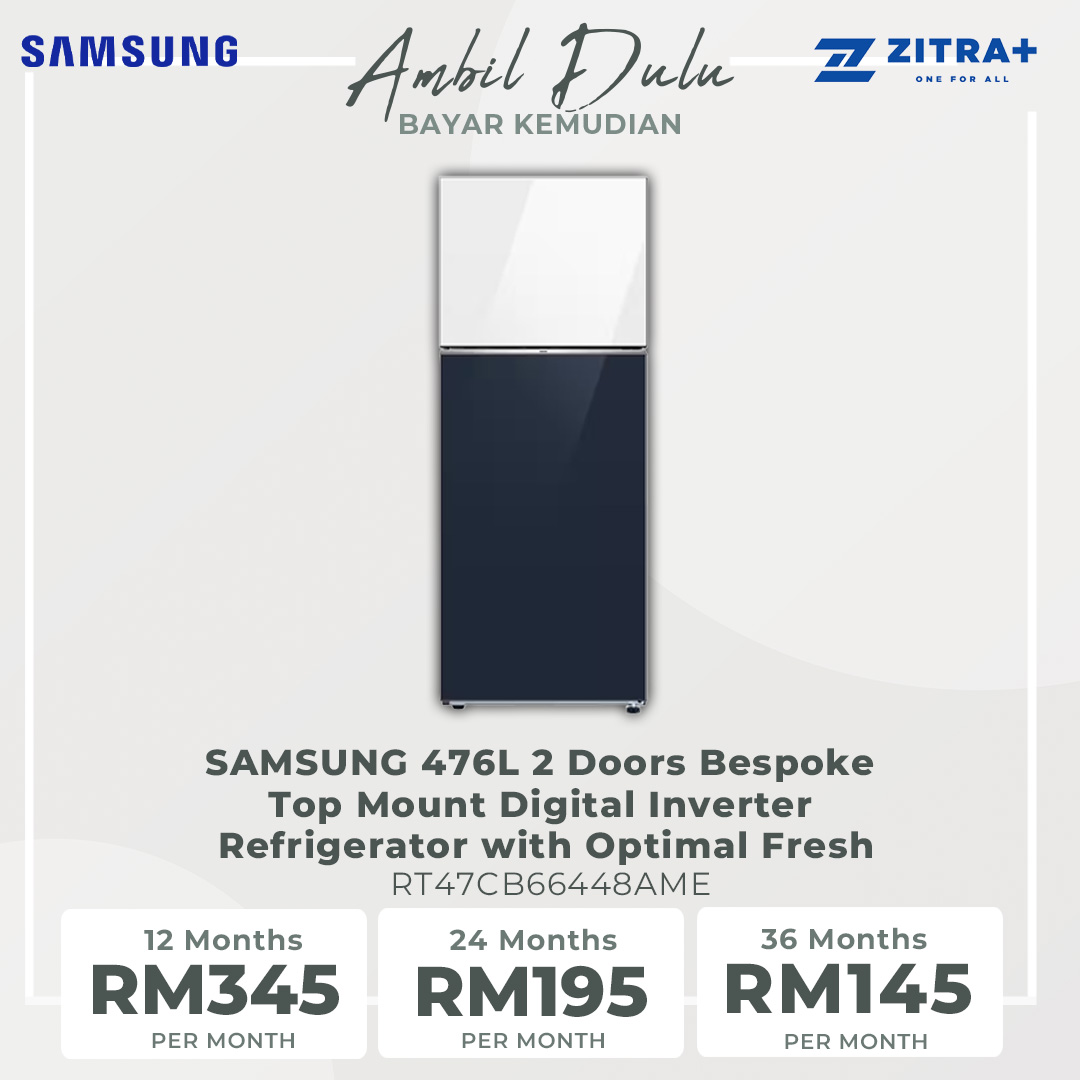 SAMSUNG 476L 2 Doors Bespoke Top Mount Digital Inverter Refrigerator with Optimal Fresh RT47CB66448AME | SpaceMax™ | All-Around Cooling | Multi Flow | Optimal Fresh Zone | Refrigerator with 1 Year Warranty
