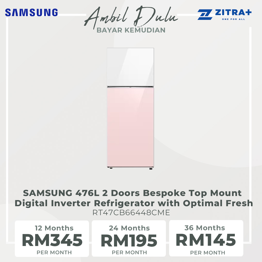 SAMSUNG 476L 2 Doors Bespoke Top Mount Digital Inverter Refrigerator with Optimal Fresh RT47CB66448CME | SpaceMax™ | All-Around Cooling | Multi Flow | Optimal Fresh Zone | Refrigerator with 1 Year Warranty