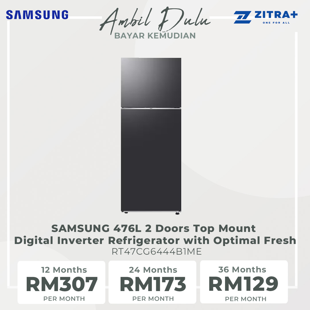 SAMSUNG 476L 2 Doors Top Mount Digital Inverter Refrigerator with Optimal Fresh RT47CG6444B1ME | SpaceMax™ | All-Around Cooling | Multi Flow | No Frost | Mono Cooling | Refrigerator with 1 Year Warranty
