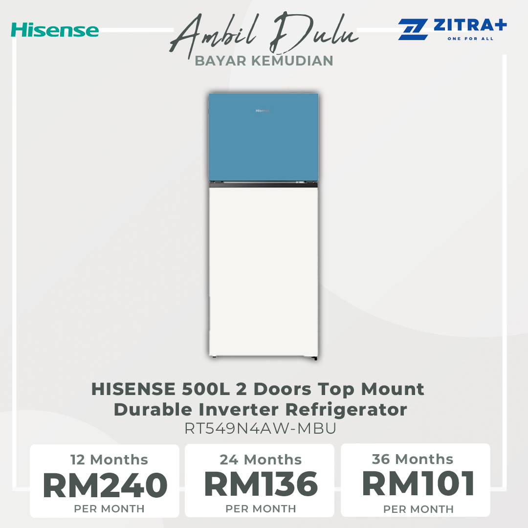 HISENSE 500L 2 Doors Top Mount Durable Inverter Refrigerator RT549N4AW-MBU | Multi Air Flow | Deodorizing Filter | Moisture Fresh Crisper | Durable Inverter | LED Lighting | Removable Twist Ice Maker | Refrigerator with 3 Year Warranty