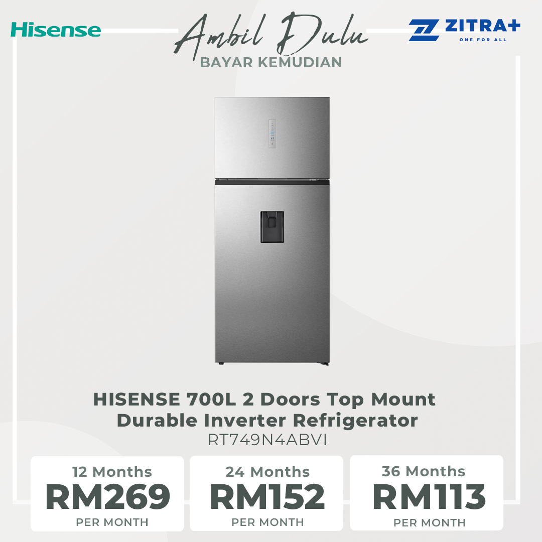 HISENSE 700L 2 Doors Top Mount Durable Inverter Refrigerator RT749N4ABVI | Digital Touch Control | Dual LED Lighting | Super Freeze | Fresh Zone | Multi-Air Flow | Magnetic Door Switch | Refrigerator with 3 Year Warranty