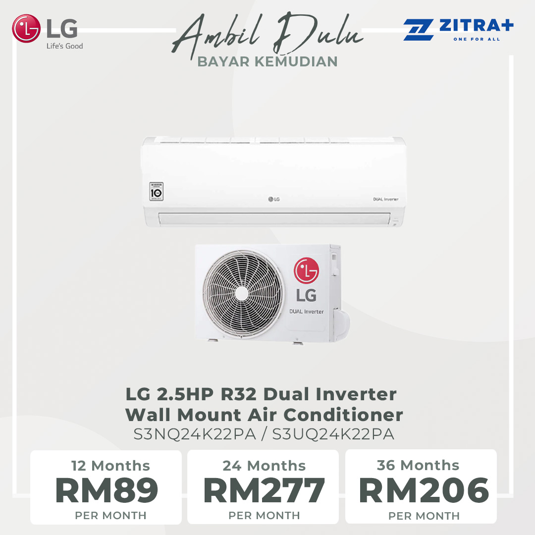 LG 2.5HP R32 Dual Inverter Wall Mount Air Conditioner S3NQ24K22PA / S3UQ24K22PA | Faster Cooling | Energy Saving | Less Noise | Air Conditioner with 2 Year Warranty