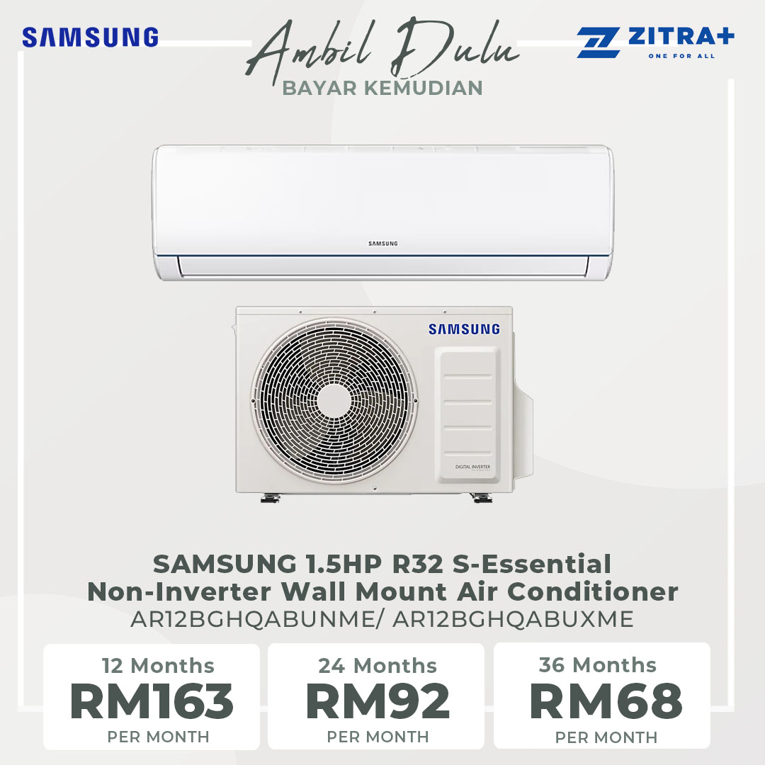 SAMSUNG 1.5HP R32 S-Essential Non-Inverter Wall Mount Air Conditioner AR12BGHQABUNME/AR12BGHQABUXME | Long-Lasting Cooling | HD Filter | Fast Cooling | DuraFin+ | R32 Refrigerant | Fan Mode | Air Conditioner with 1 Year Warranty