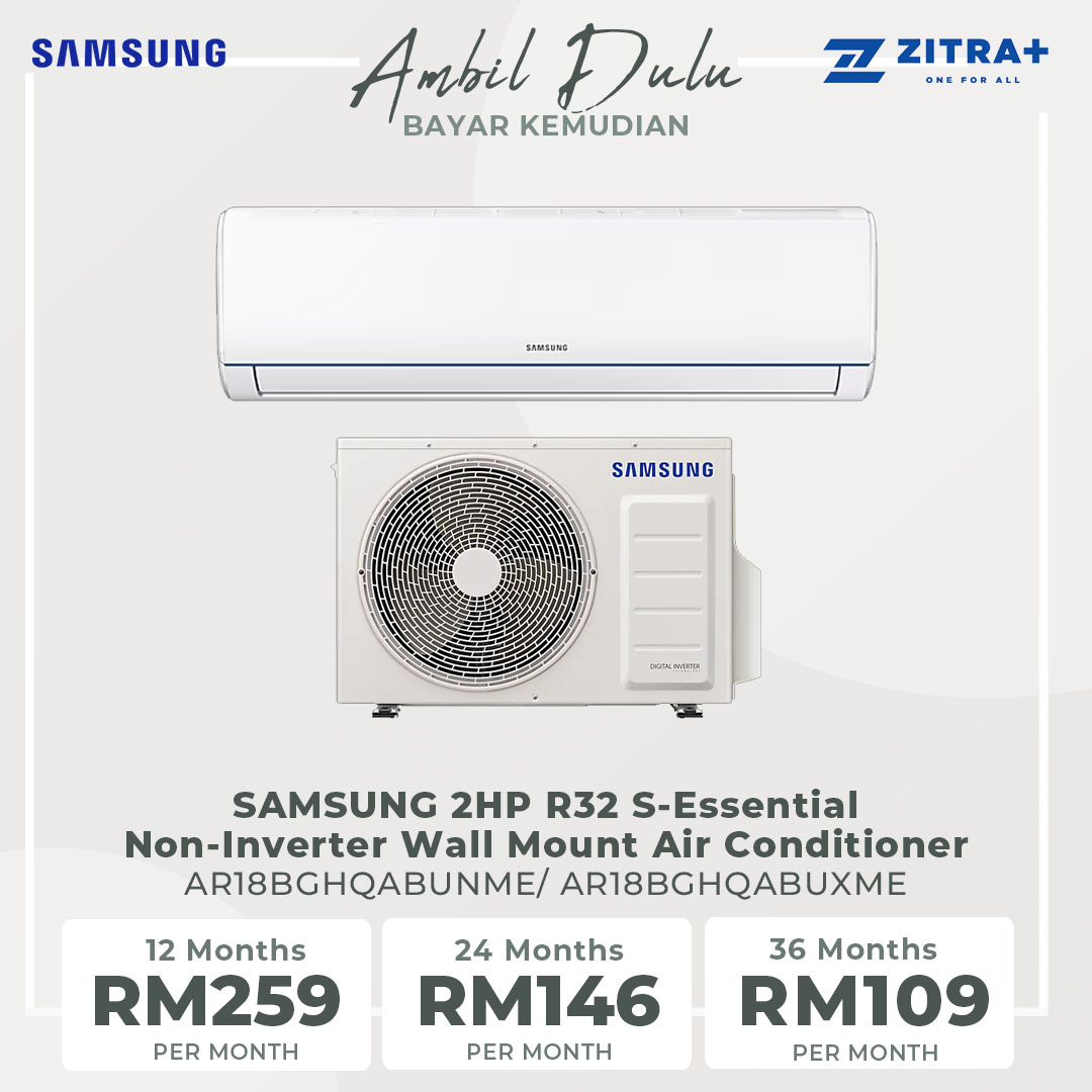 SAMSUNG 2HP R32 S-Essential Non-Inverter Wall Mount Air Conditioner AR18BGHQABUNME/AR18BGHQABUXME | Long-Lasting Cooling | HD Filter | Fast Cooling | DuraFin+ | R32 Refrigerant | Fan Mode | Air Conditioner with 1 Year Warranty