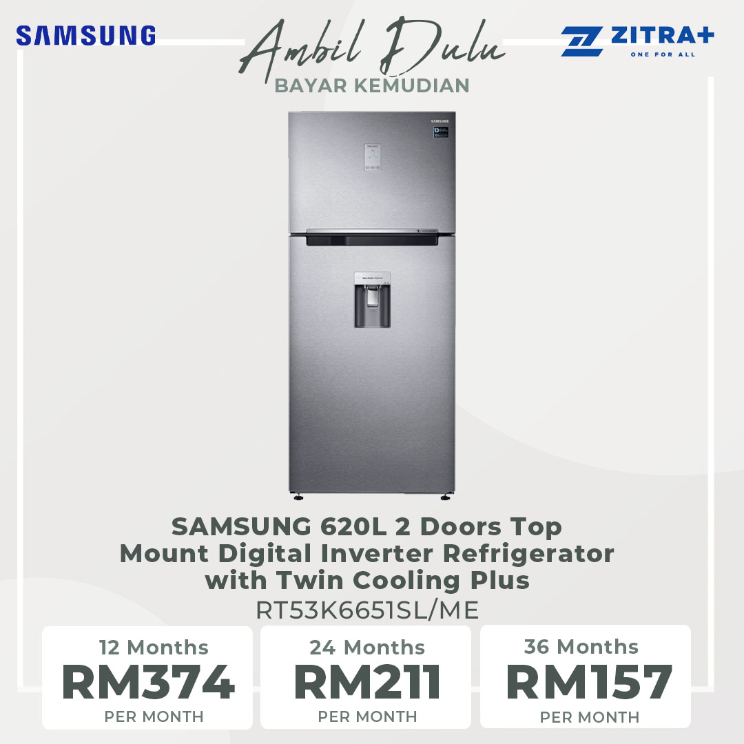 SAMSUNG 620L 2 Doors Top Mount Digital Inverter Refrigerator with Twin Cooling Plus RT53K6651SL/ME  | Power Freeze | Power Cool | Water Dispenser | Twin Cooling Plus™ | Refrigerator with 1 Year Warranty