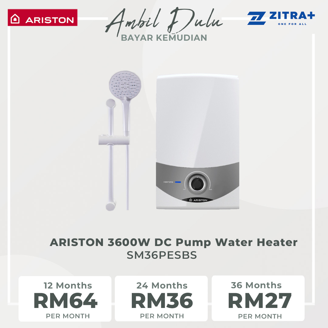 ARISTON 3600W DC Pump Electric Instant Water Heater SM36PESBS | 3 Sprays Shower | Protection From Water Splash | Double Pole ELCB | Water Heater with 1 Year General Warranty & 5 Years Heating Element Warranty