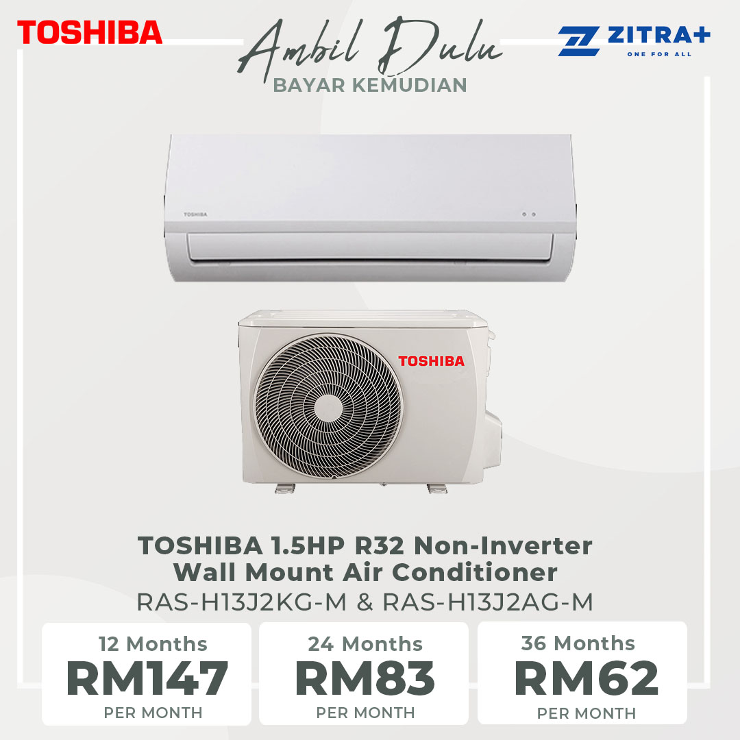 TOSHIBA 1.5HP R32 Non-Inverter Wall Mount Air Conditioner RAS-H13J2KG-M & RAS-H13J2AG-M | ECO Sleep Mode | Refrigerant Leakage Detection | 2 Ways Draining Connection | Air Conditioner with 1 Year Warranty