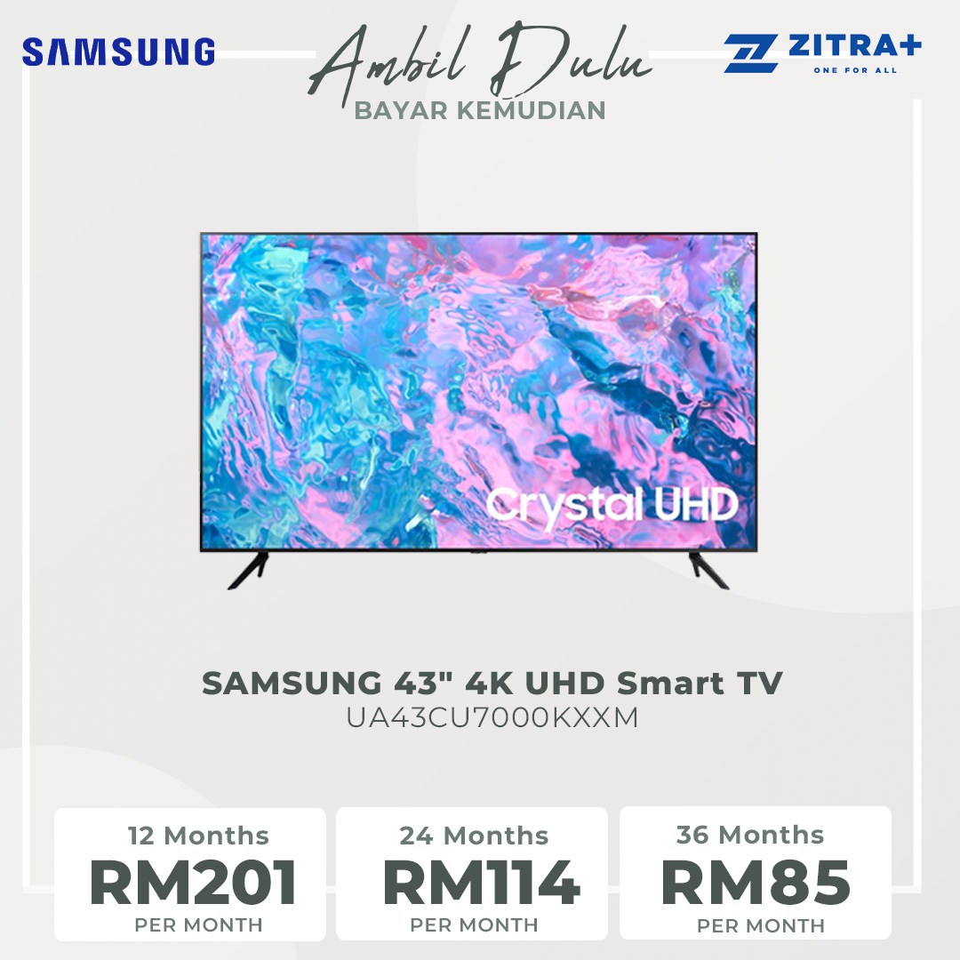 SAMSUNG 43" 4K UHD Smart TV UA43CU7000KXXM | Smart Hub | SmartThings | PurColor | Web Browser | HDMI | USB | Smart TV with 2 Year Warranty
