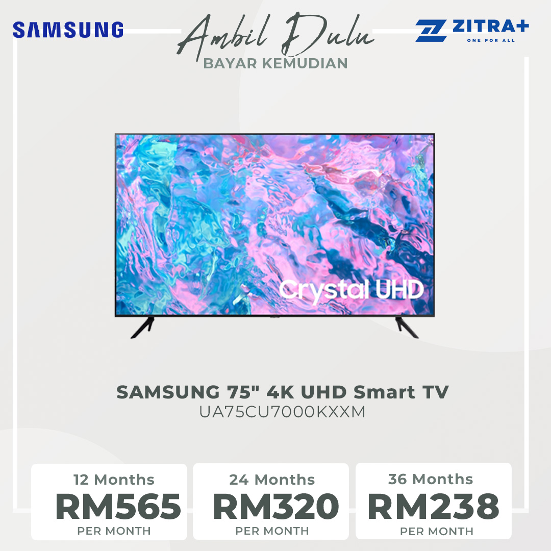 SAMSUNG 75" 4K UHD Smart TV UA75CU7000KXXM | Smart Hub | SmartThings | PurColor | Web Browser | HDMI | USB | Smart TV with 2 Year Warranty
