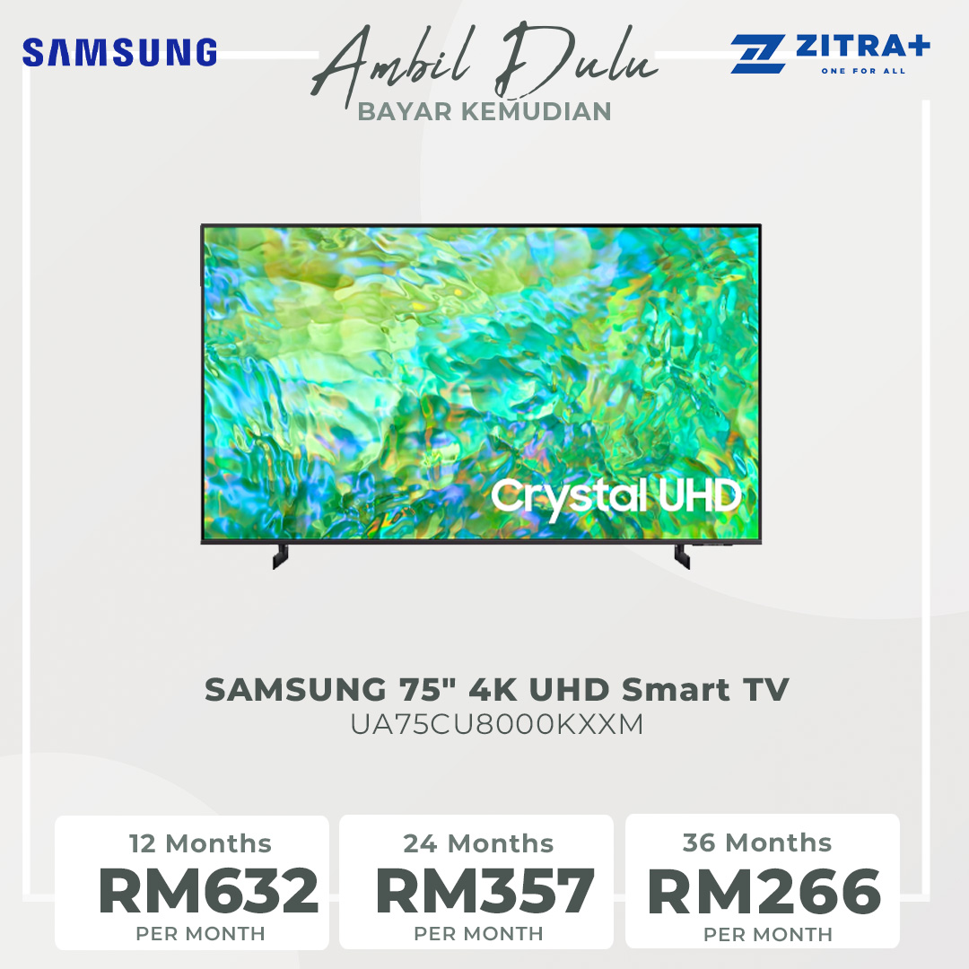SAMSUNG 75" 4K UHD Smart TV UA75CU8000KXXM | AirSlim | Smart Hub | Web Browser | SmartThings | Smart TV with 2 Year Warranty