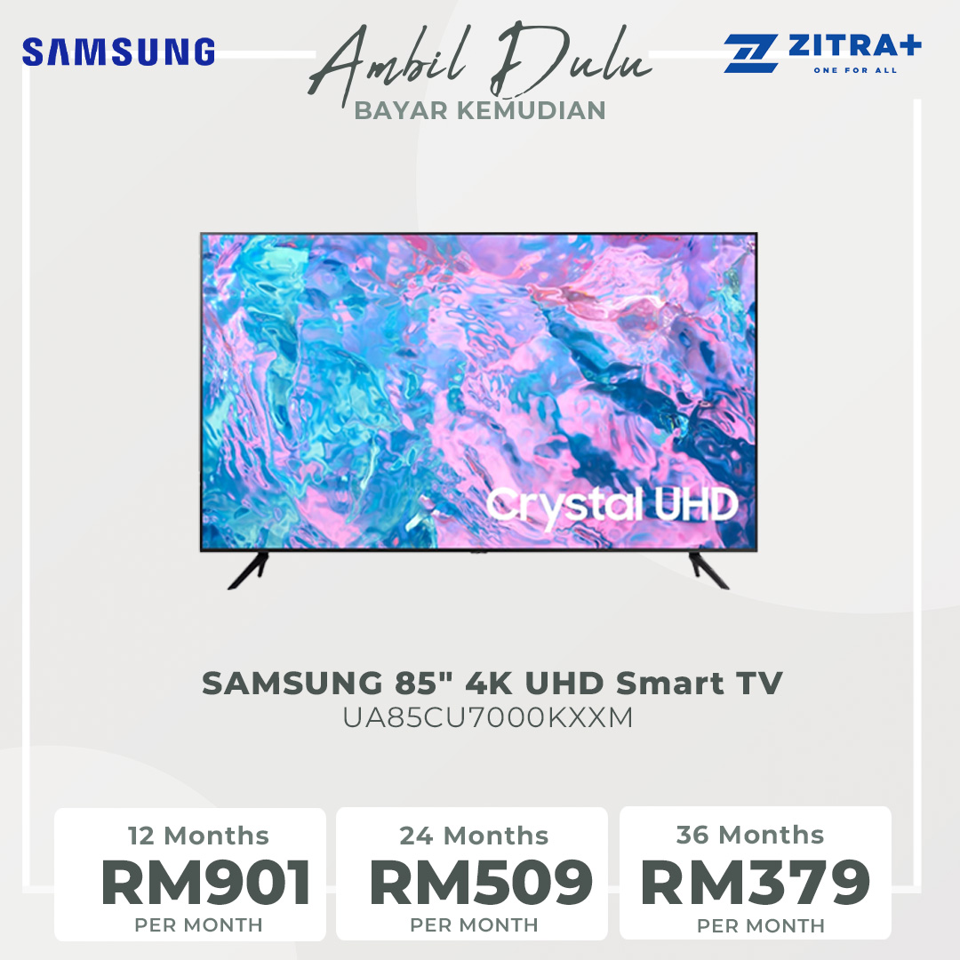 SAMSUNG 85" 4K UHD Smart TV UA85CU7000KXXM | Smart Hub | SmartThings | PurColor | Web Browser | HDMI | USB | Smart TV with 2 Year Warranty