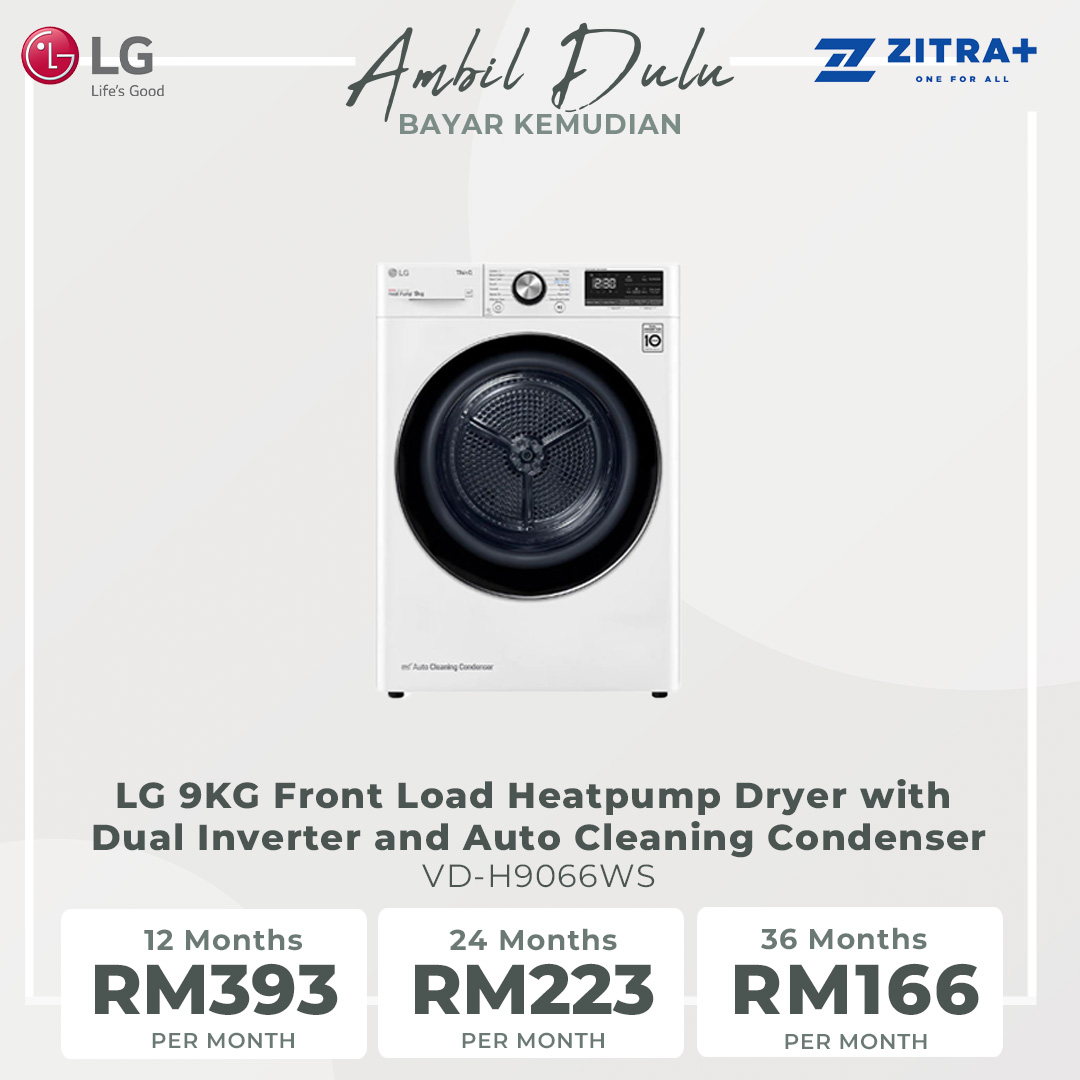LG 9KG Front Load Heatpump Dryer with Dual Inverter and Auto Cleaning Condenser VD-H9066WS | Quick Dry | LG ThinQ™ | Wi-Fi | Dryer with 1 Year Warranty