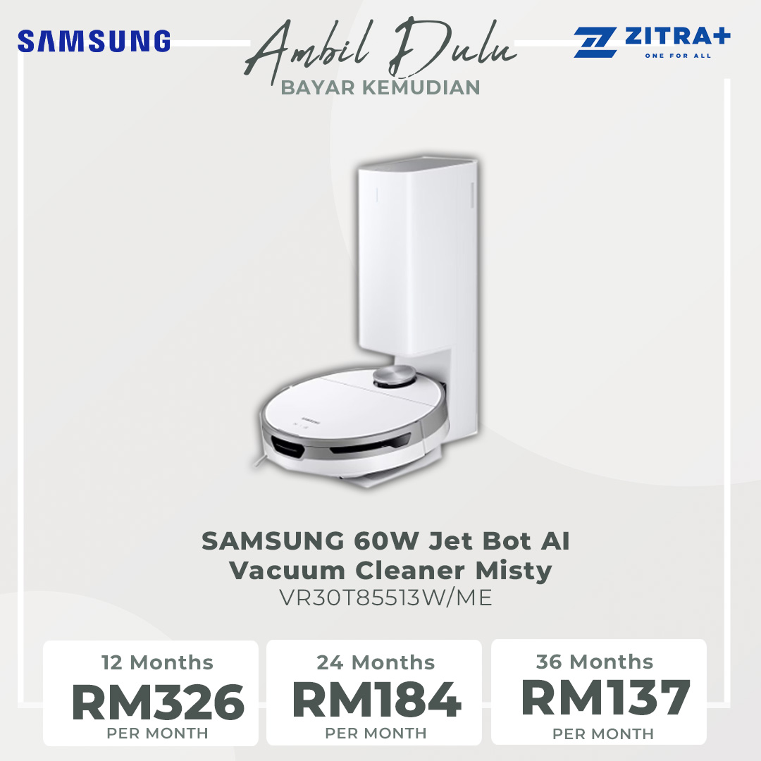 SAMSUNG 60W Jet Bot AI Vacuum Cleaner Misty VR30T85513W/ME | LiDAR Sensor | Clean Station | High-efficiency Brush | Vacuum with 1 Year Warranty