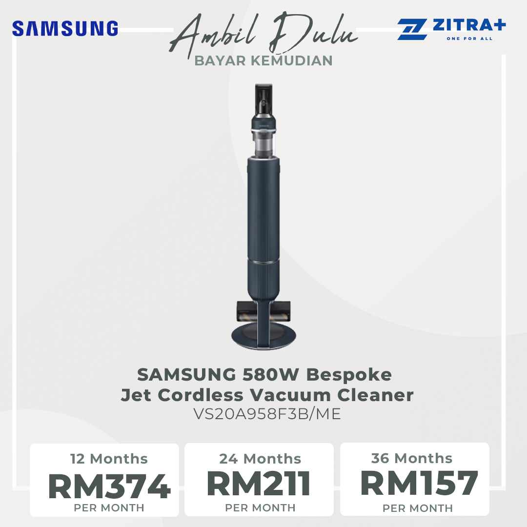 SAMSUNG 580W Bespoke Jet Cordless Vacuum Cleaner VS20A958F3B/ME | HexaJet Motor™ | Jet Cyclone | Removable and Longer-lasting Battery | Vacuum with 1 Year Warranty