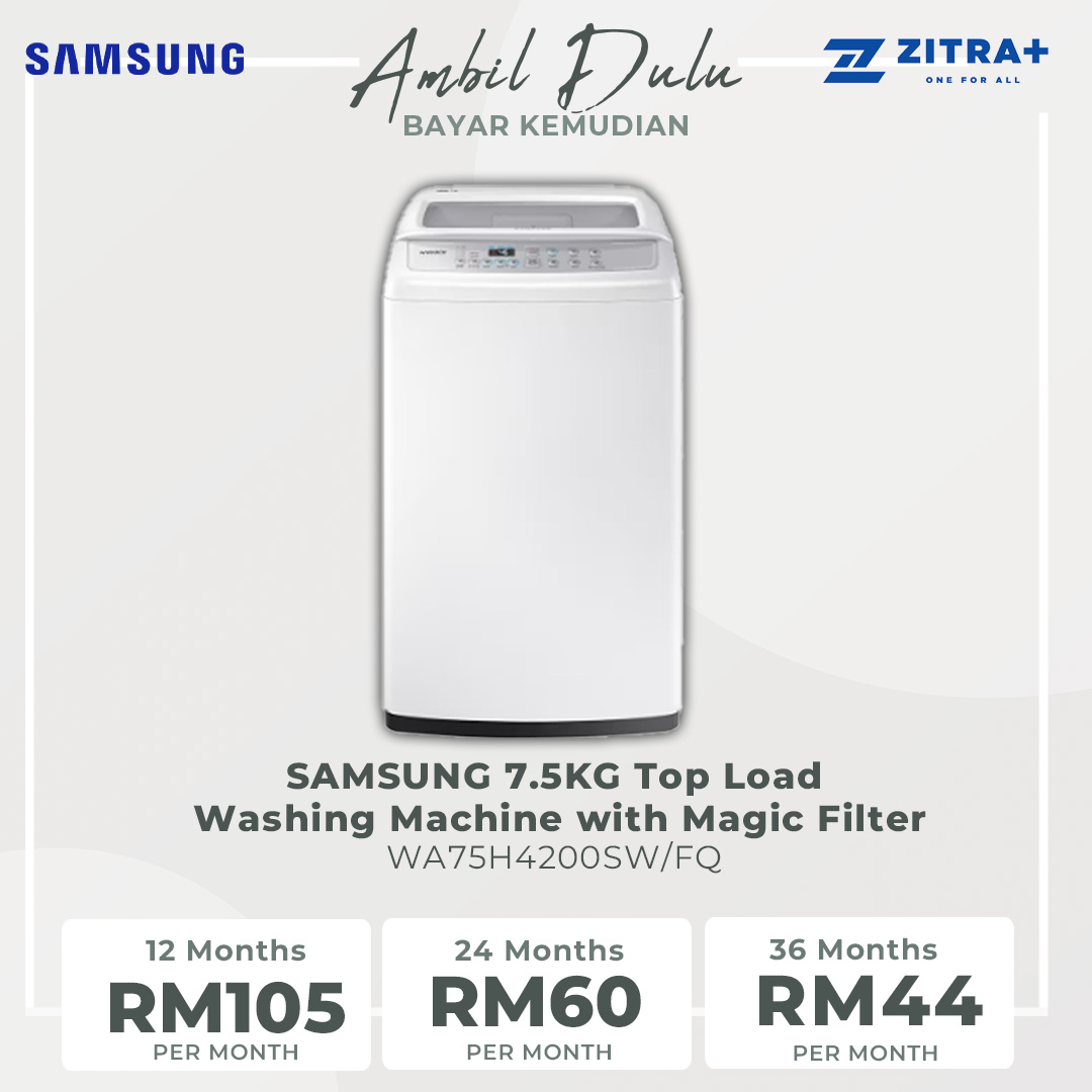 SAMSUNG 7.5KG Top Load Washing Machine with Magic Filter WA75H4200SW/FQ  | Diamond Drum | Air Turbo | Auto Restart | Ac Motor | Washing Machine With 1 Year Warranty