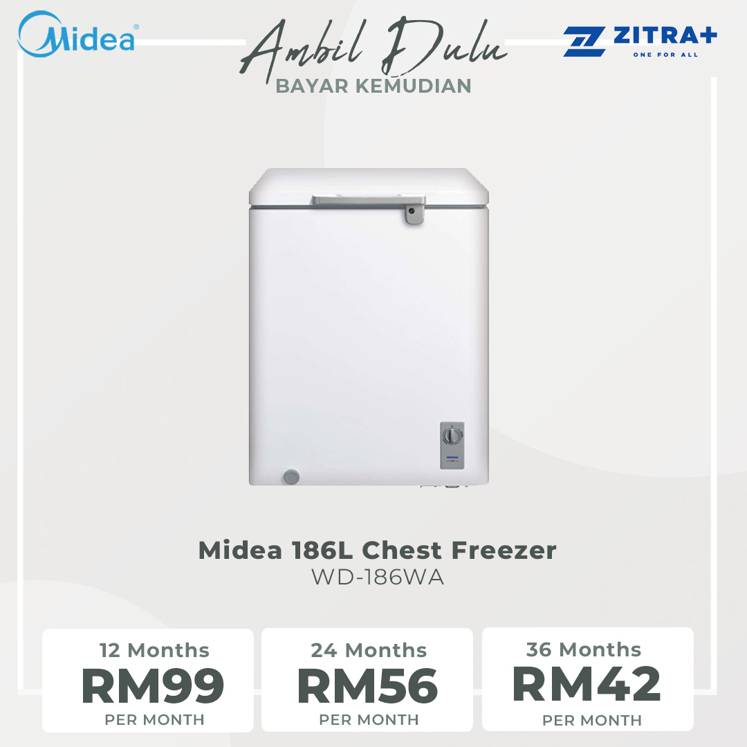 Midea 186L Chest Freezer WD-186WA | Grip handle | Mechanical Temperature Control | Recessed Hinge | 1 Year Warranty