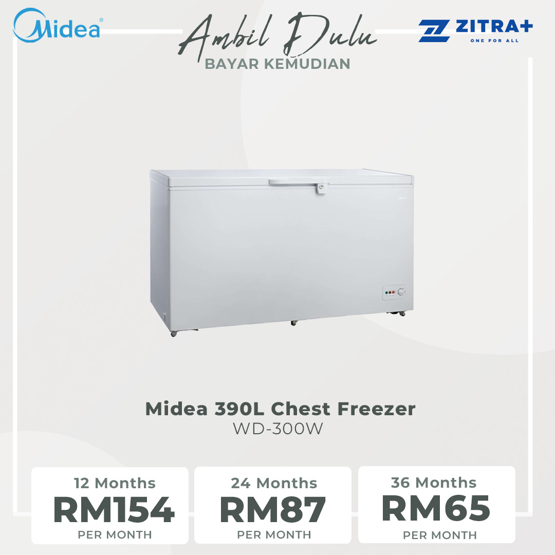 Midea 390L Chest Freezer WD-300W | Durable White Inner Wall for Easy Cleaning | Removable Storage Basket | Adjustable Thermostat | 1 Year Warranty