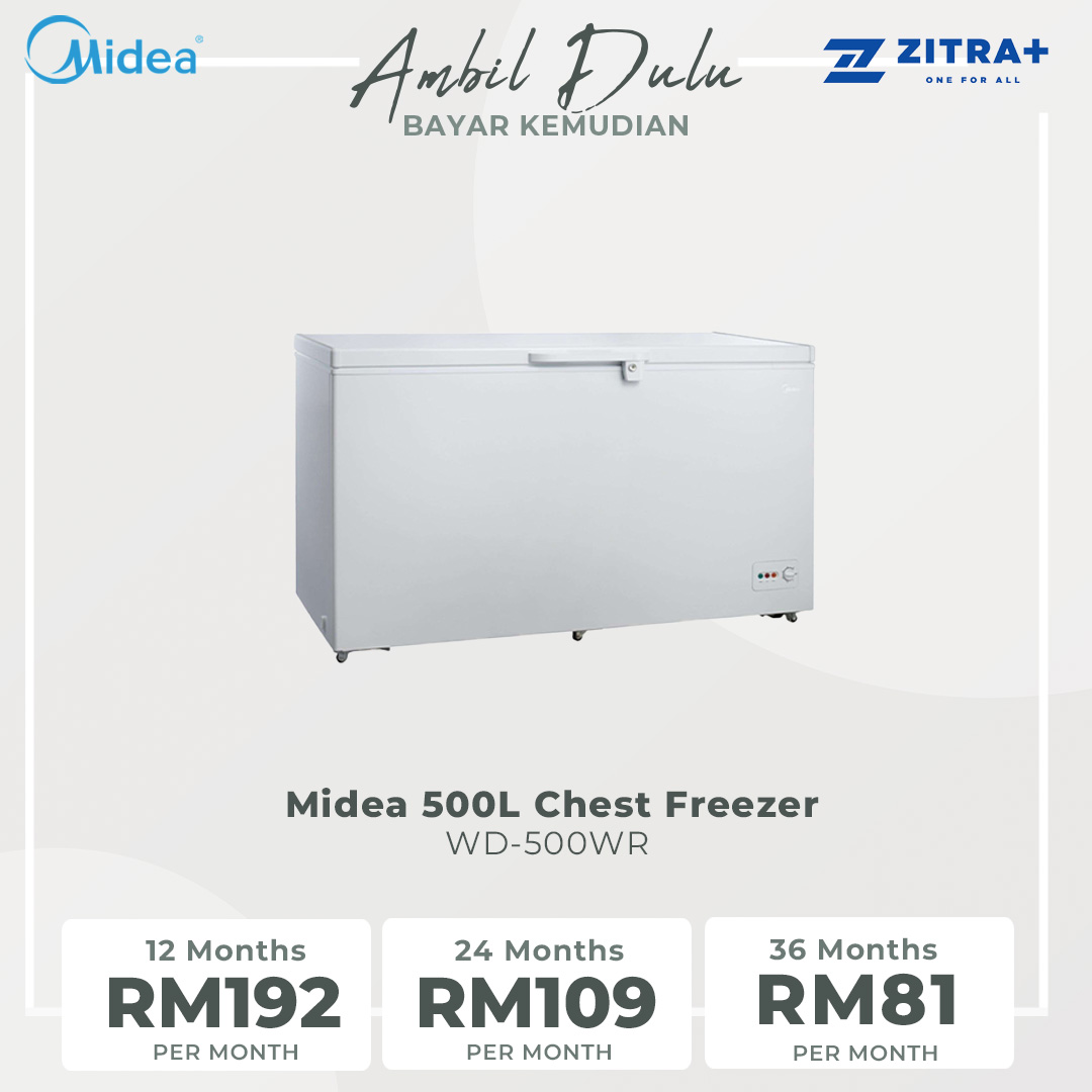 Midea 500L Chest Freezer  WD-500WR | Durable White Inner Wall for Easy Cleaning | Removable Storage Basket | Adjustable Thermostat | 1 Year Warranty
