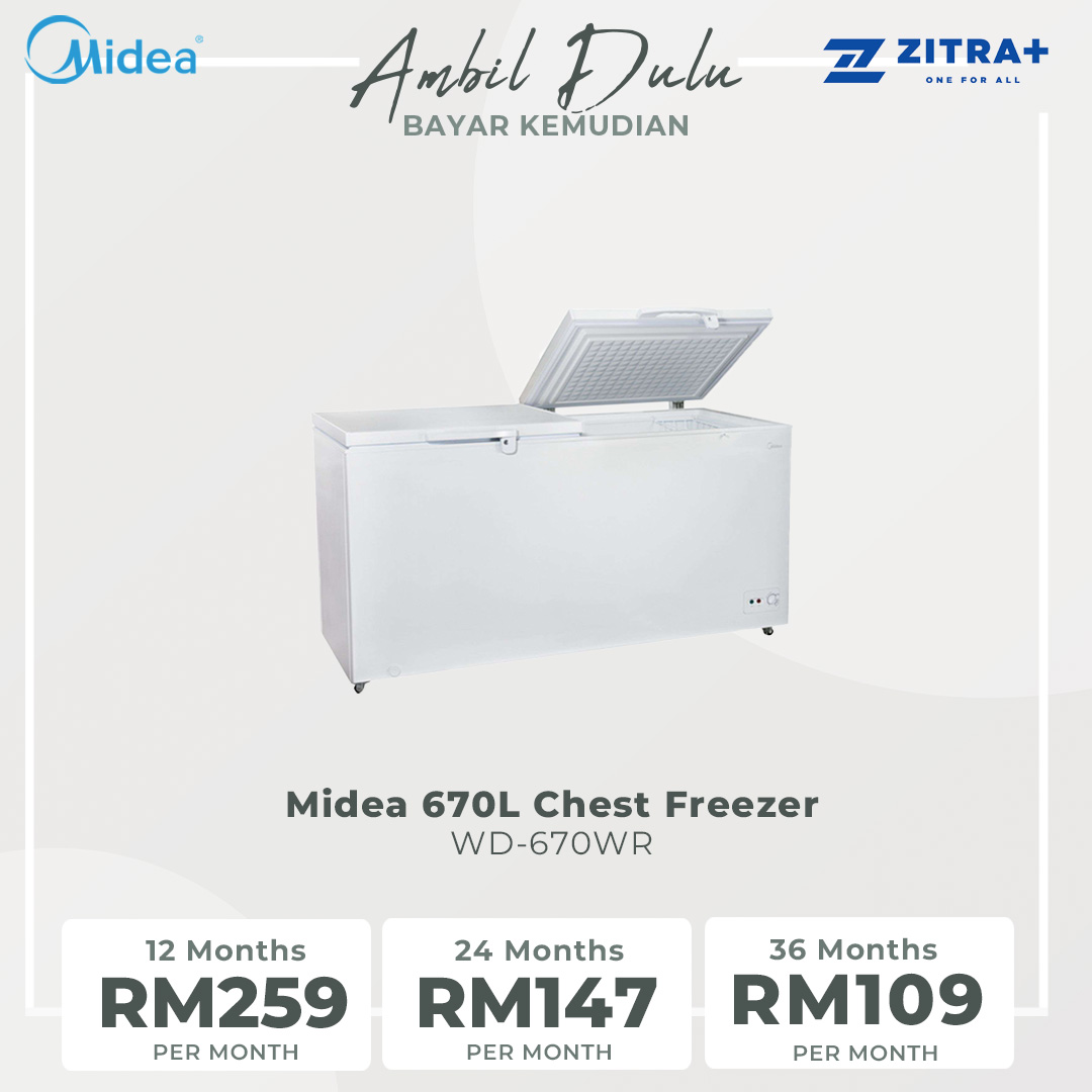 Midea 670L Chest Freezer WD-670WR | Removable Gasket | Rollers for Easy Movement | Silent Hinges | 1 Year Warranty