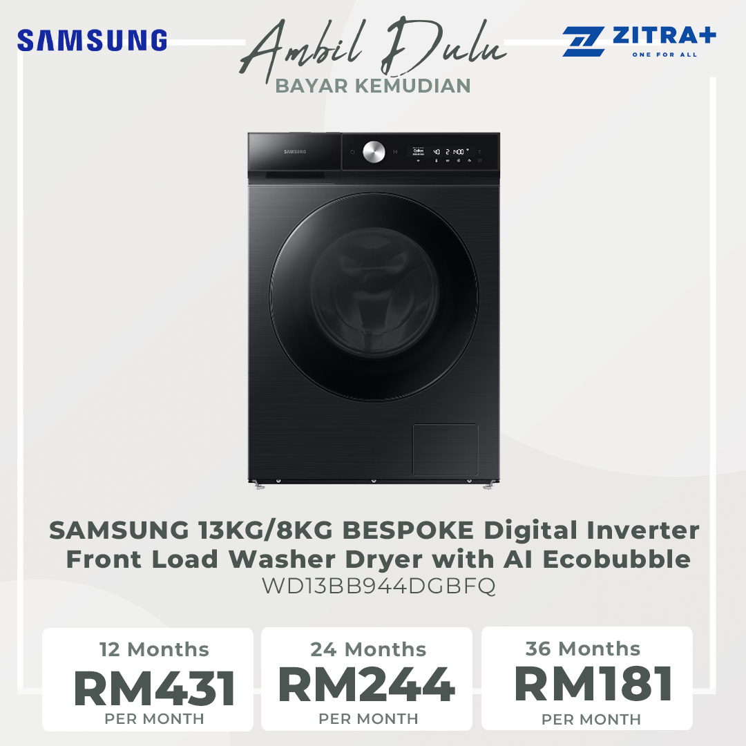 SAMSUNG 13KG/8KG BESPOKE Digital Inverter Front Load Washer Dryer with AI Ecobubble WD13BB944DGBFQ | AI Wash | AI Control | Auto Dispense | Eco Bubble™ | Hygiene Steam | Washer Dryer with 1 Year Warranty