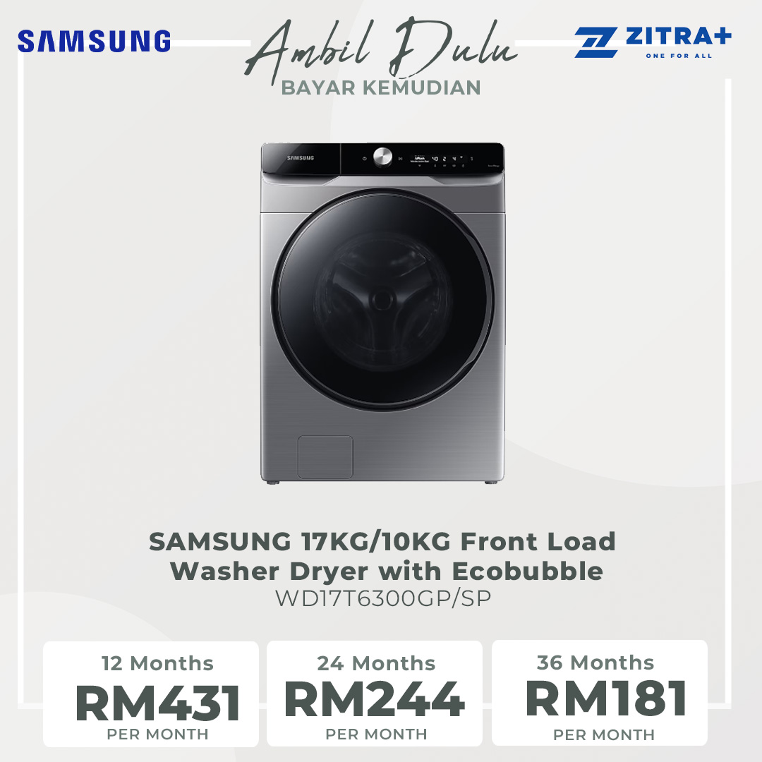 SAMSUNG 17KG/10KG Front Load Washer Dryer with Ecobubble WD17T6300GP/SP | AI Control | Eco Bubble™ | VRT Plus™ | Hygiene Steam | Washer Dryer with 1 Year Warranty