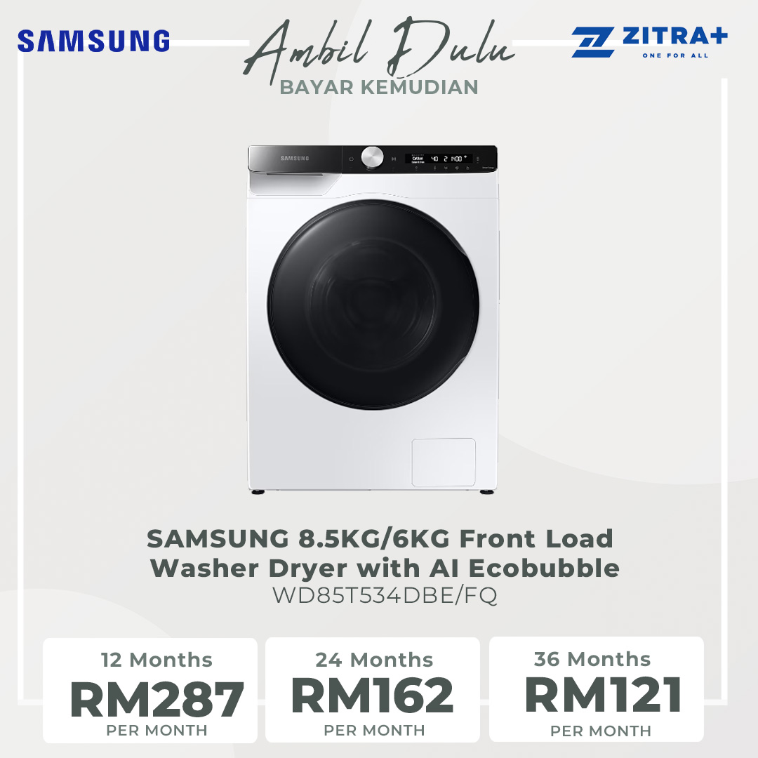SAMSUNG 8.5KG/6KG Front Load Washer Dryer with AI Ecobubble WD85T534DBE/FQ | AI Control | Eco Bubble™ | Drum Clean | Hygiene Steam | Washer Dryer with 1 Year Warranty