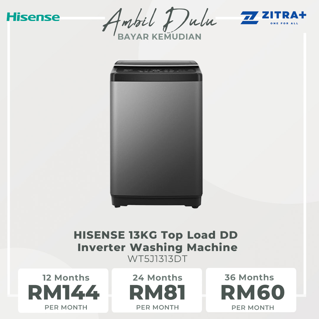 HISENSE 13KG Top Load DD Inverter Washing Machine WT5J1313DT | Powerful Waterfall | Smart Water Control | Tub Clean | Delay End | Memory Function | Soak Function | Mega Capacity | Bubble Clean | Extra Soft | Air Dry | Washing Machine with 2 Year Warranty